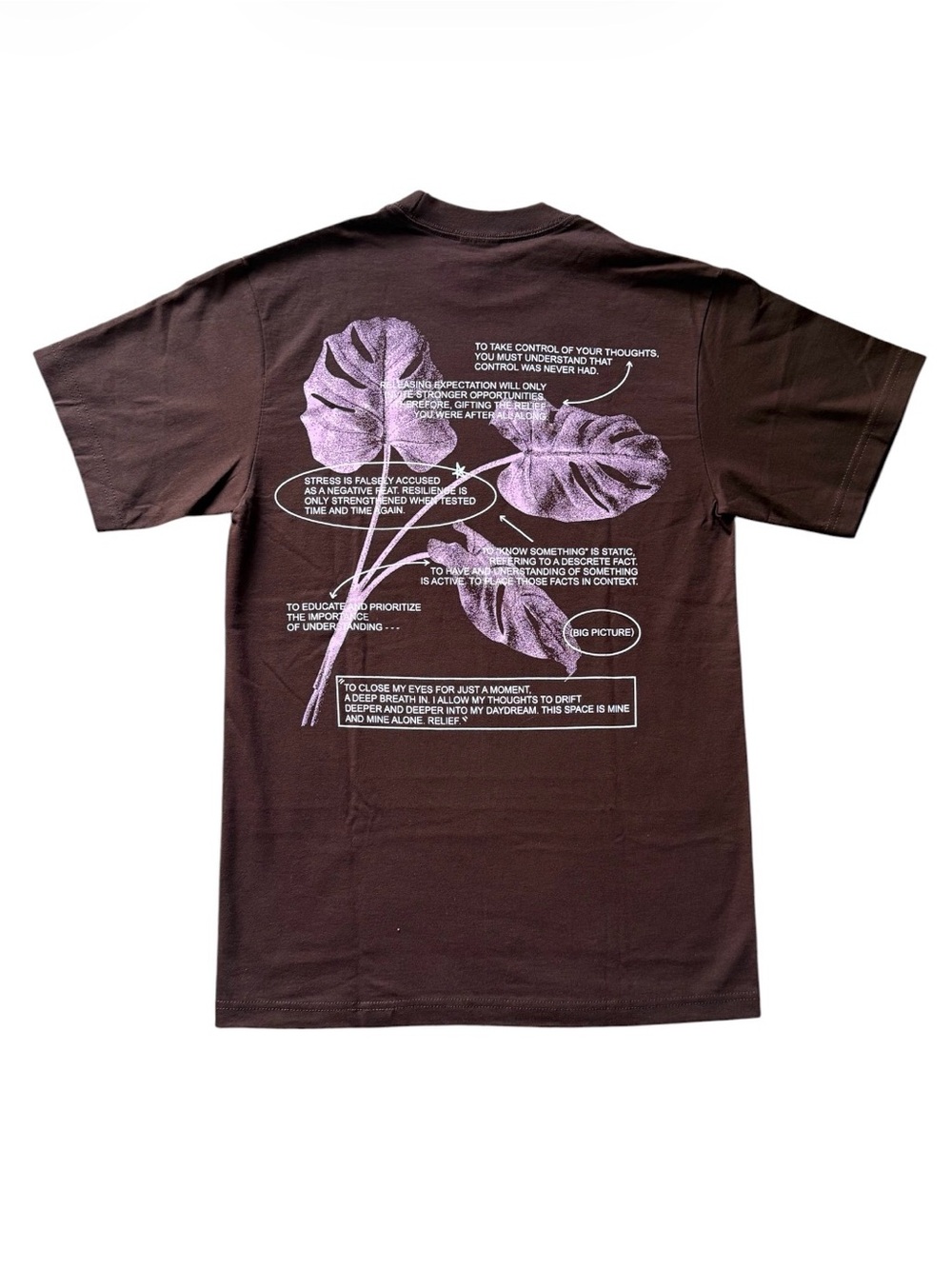 Men's Brown Short-Sleeve Graphic Tee with Lavender Print